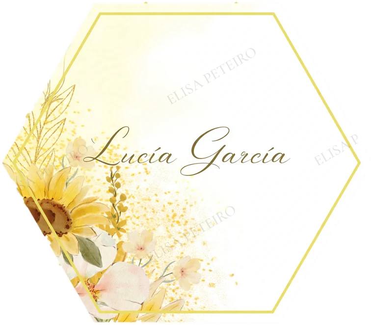 Marcador de sitio con el nombre de una invitada