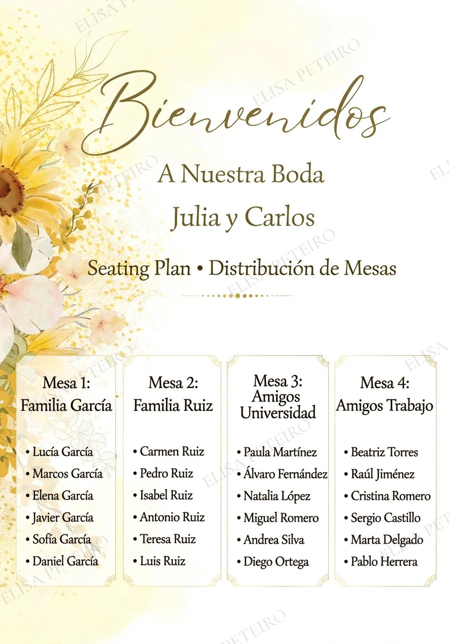 Seating plan con la distribución de mesas